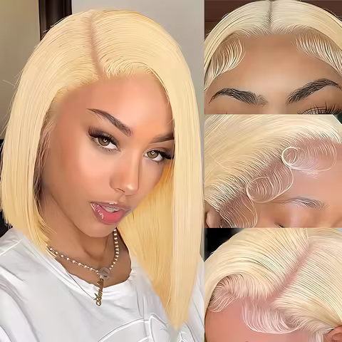 613 Blonde Bob Wig Human Hair 13x6 Bob HD Lace Front Wigs 200 Density Straight 613 Bob Wig Pre Pluck