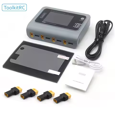 ToolkitRC Q4AC 4x50w 4 Ports XT60 with XT30 Adapters AC DC Smart Charger IPS Bright Clear Wide Angle