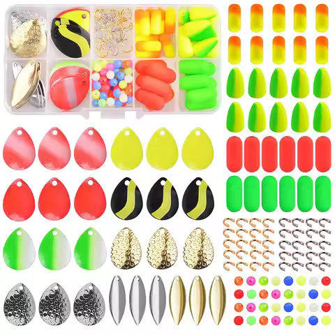 199Pcs Fishing Spinner spoon lure Set Colorado willow leaf spinner blades Clevises Beads DIY Making 