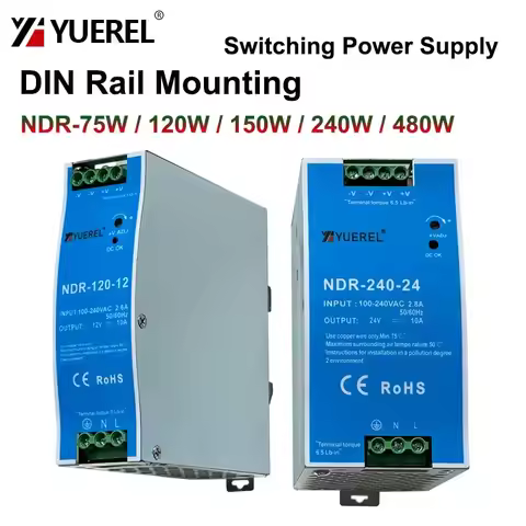 NDR-75W 120W 150W 240W 480W 12V 24V 48V Switching Power Supply Industrial DIN Rail AC/DC Single Outp