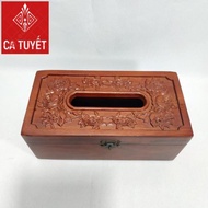 HUONG WOOD tissue box engraved with climbing rose border (TO-TYPE - REAL PHOTO)
