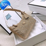 2025 New P House Hobo Underarm Bag Trendy Fashion Super Shiny Czech Rhinestone Full Diamond Shoulder