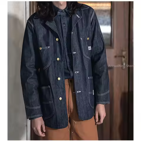 NON STOCK Denim Four-bag Railway Tooling Jacket 98J Striped Work Jacket LOT 91J Dungaree Demin Coat