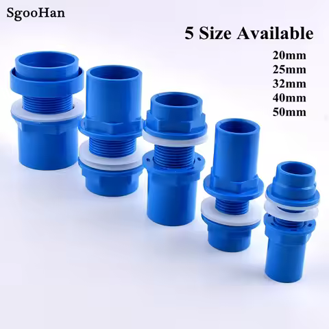 I.D 20~50mm Blue Aquarium Fish Tank Connector Overflow Thread Water Tank Supply Drain Joint PVC Pipe