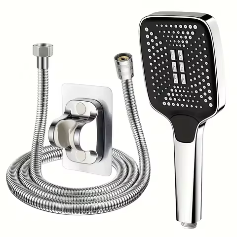 Square Button Adjustable Shower Head Silver Booster Shower Head Thickened Water Outlet Shower Head S