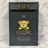 [Grocery King] Handmade Boutique Brushed Silver W Bear Mailbox With House Number/Mailbox 5 Colors Op