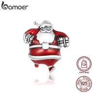 Bamoer 925 Sterling Silver Merry Christmas Santa Claus Beads for Bracelet Charms Fine Jewelry Accessories SCC1664
