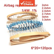 1/4W 1% Metal Film Resistor Kit 2/2.2/2.4/2.7/3/3.3 Ohm 6 Types Electronics Kit For Car Airbag Repai