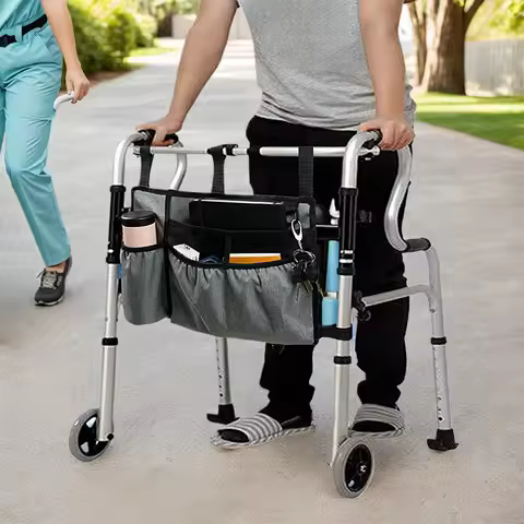 Walker Bag with Cup Holder Walker Storage Pouch Multi-Pockets Electric Wheelchair Bag for Adult Fold