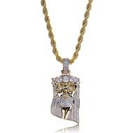 TOPGRILLZ Jesus Pendant Necklace Rope Gold Chain for Men Iced out 14K Gold Plated Simulated Diamond 
