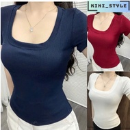 Women's body-hugging square neck t-shirt made of bozip ribbed elastic material kini_style ACV-03