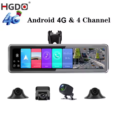 HGDO 4G Android 8.1 Car DVR 4 Channel Lens Car Camera Video Recorder HD Rearview Mirror Dash Cam Aut
