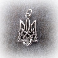 Silver tryzub with sabers necklace pendant,silver trident with sabers necklace