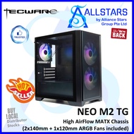 (ALLSTARS : DIY PROMO) Tecware NEO M2 TG ARGB Black MATX Tower Chassis (come with Front ARGB Fan 140mm x2 / Rear ARGB Fan 120mm x1) (Warranty 1year on Fan/Switch only)