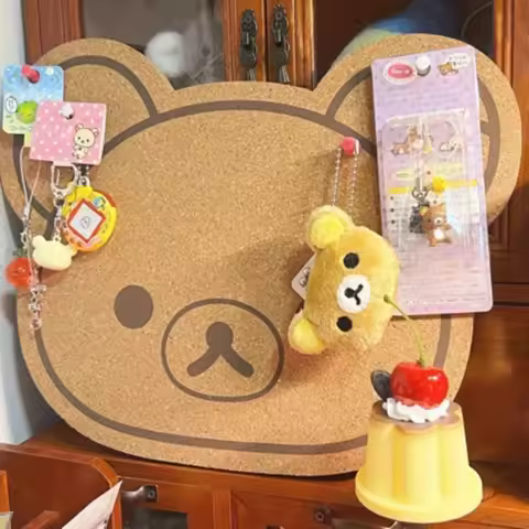 Cute Bear-Shaped Wooden Pin Display Board – 0.5" Thick Cloud Cork Brooch Board, Wall-Mounted Bulleti