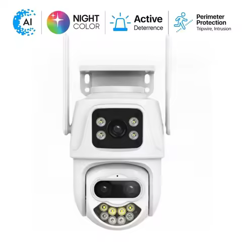 9MP 5K WiFi Human Detection 8X Zoom Three-lens Outdoor Security 4MP IP Camera Color Night Ai Auto Tr