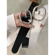 B39 Bucks & leather Square Round Buckle Cowhide Belt