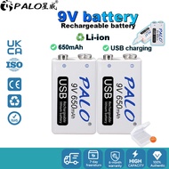PALO 9V Battery 650mAh LI-ION Micro USB Rechargeable Battery