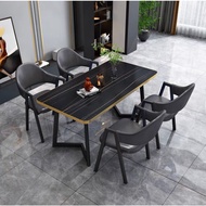 (1 Table + 4 Chairs Set) Dining Set Imitation Marble Table and Chairs Fabric Chairs Leather Chairs