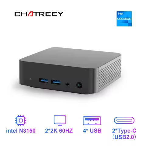 Chatreey T9 Mini PC Intel N3150 WIFI5 Windows 11 Ultra Small Pocket Computer Dual SSD Type-C 2K 60Hz
