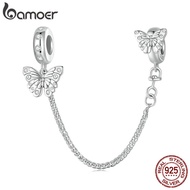 Bamoer 925 Sterling Sliver Charms Beads Safety Chain Butterfly Design Diy For Bracelet Gifts For Wom