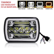 HL 5x7 H4 Led Headlights H6054 H5054 6052 6053 White/Amber Halo For XJ YJ Ford Bronco GMC TOYOTA Nis