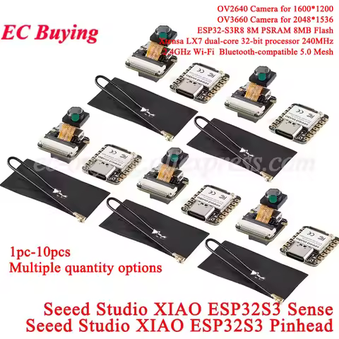 1-10Pcs Seeed Studio XIAO ESP32S3 Sense Seeeduino ESP32-S3 2.4G WiFi BLE Mesh 5.0 Wi-Fi OV2640 OV264