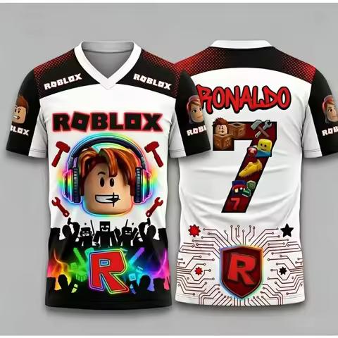 Roblox Ronaldo 7 V Neck Jersey 3D Print Graphic T Shirt Short Sleeve Summer Soccer E Sports Clothes 