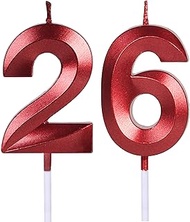 Red 26th & 62nd Birthday Candles for Cakes, Number 26 62 Candle Cake Topper for Party Anniversary We