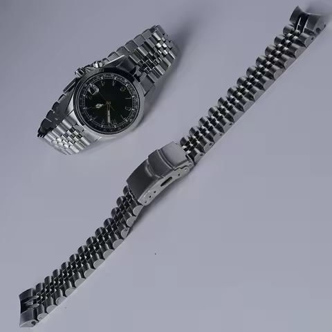 Rolamy 20mm Solid 316L Stainless Steel Watch Band Curved End Jubilee Design For Seiko Alpinist SPB11