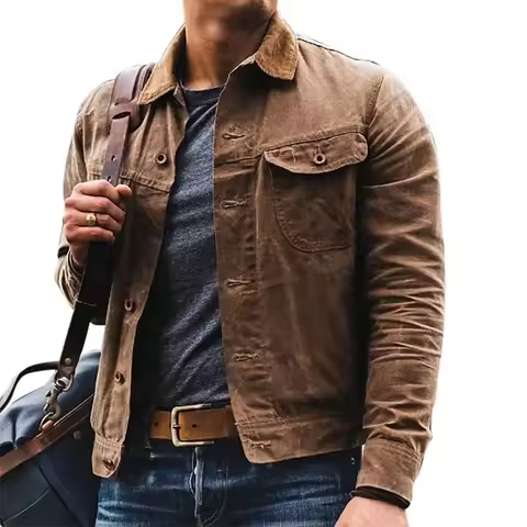 Mens 2026 Autumn Retro Jacket Canvas Cotton Khaki Military Uniform Light Casual Work Safari Style Co