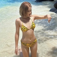 Yellow bikini set 3 point style swimwear women chest gathered push up swimsuit women slim thin swimm