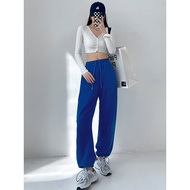 สูง เอว ขาตรง สีแดง กางเกงวอร์ม สําหรับผู้หญิง ลำลอง Street Dance Long กางเกงเชือกรูด กีฬาสไตล์ใหม่ข