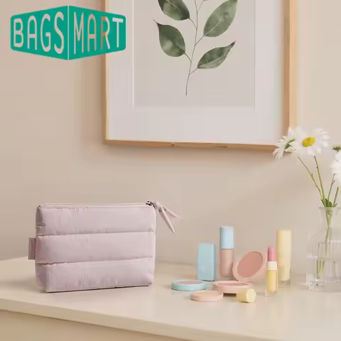 BAGSMART Puffy Cosmetic Bag Small Spacious Water-Resistant Makeup Organizer Travel Pouch for Skincar