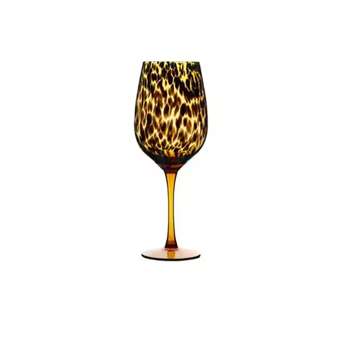 Elegant Vintage Amber Leopard Goblet Art Style Glass Leopard Spot Highball Glass Lightweight Heat-re