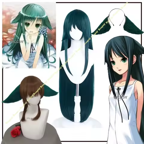 Anime The Song of Saya New Arrival Headwear Wig 100CM Saya Suit Cos Props Green Long Hair Hairband P