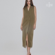 JEMMIDORIS Koir เสื้อกั๊กยาวคอปกกระดุมด้านหน้า-รุ่น long vest olive green