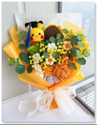 (多款現貨) 針織花 鉤織 手工 手織 卡通 pokemon 比卡超 皮卡丘 pikachu 寵物小精靈 卡比獸 獅子太陽花 玫瑰花 向日葵 薔薇花 康乃馨 生日禮物 畢業花 情人節 求婚 相識 拍拖