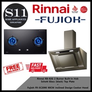 Rinnai RB-92G 2 Burner Built-In Hob Schott Glass (black) Top Plate + Fujioh FR-SC2090 90CM Inclined Design Cooker Hood BUNLE DEAL - FREE DELIVERY