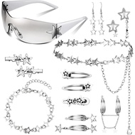 JATEBI Y2K Accessories Set Included Star Y2K Silver Bracelet Y2k Waist Chain Y2k Sunglasses Silver H