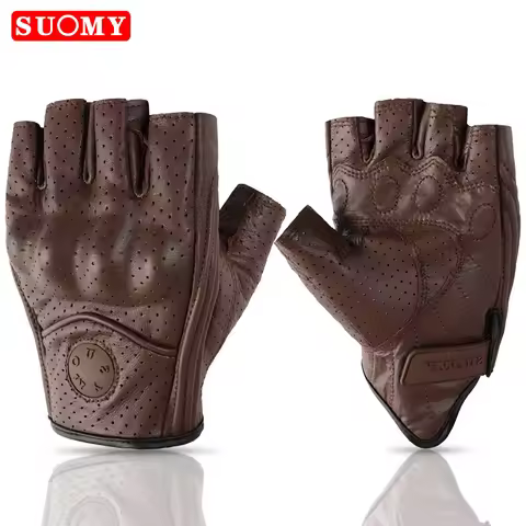 Fingerless Motorcycle Leather Gloves Protection Retro Summer Motocross Gloves Biker Motorcyclist Cyc