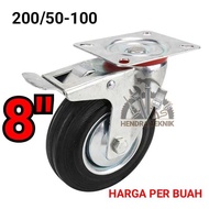 BLACK RUBBER WHEELS WITH 8 IN BRAKES 8 INCH DISPLAY WHEELS WITH 8 INCH 200MM SWIVEL BRAKE WHEELS