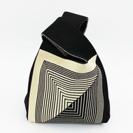 背心形針織條紋手提袋手提包