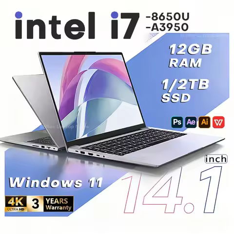 14.1"Laptop Computer PC Intel Core i7 8650U Atom 3950 Ultra slim Notebook 12GB RAM 1TB 2TB SSD Offic