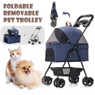 4 Wheels Pet Stroller 3in1 Separate Car Bag Pet Stroller Foldable Removable