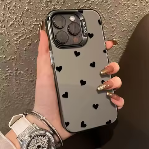 Luxury Black Love Heart Polka Dot Pattern Phone Case For iPhone 15 14 13 12 11 Pro Max X XR XS Max F