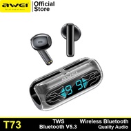 Awei T73 True Wireless Bluetooth V5.3 Earphone LED Display With Charging Cabin IPX4 Waterproof Long Battery Lifespan