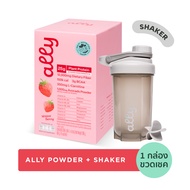 Ally powder Strawberry ออลลี่ พาวเดอร์ สตรอว์เบอร์รี โปรตีนพืช ทดแทนมื้ออาหาร 1 กล่อง 6 ซอง