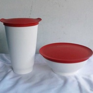 MERAH Tupperware Activity Allegra Set Tumbler 1pcs and Bowl Red and White 1pcs - Glass Bowl and Glas