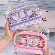 Two Cute Large Compartment Transparent Pencil Cases, Suitable for Students
